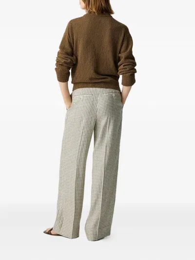 Theory Gingham-check Straight-leg Trousers In Gold