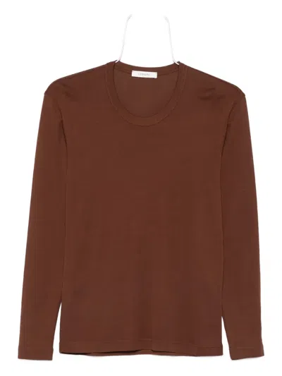 Lemaire Long Sleeve Round Neck Top Design In Brown