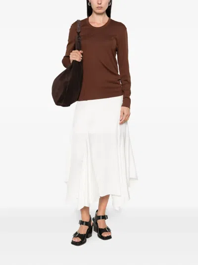 Lemaire Long Sleeve Round Neck Top Design In Brown