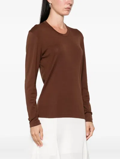 Lemaire Long Sleeve Round Neck Top Design In Brown
