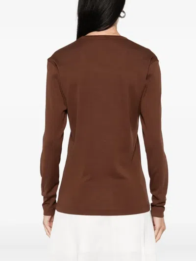 Lemaire Long Sleeve Round Neck Top Design In Brown