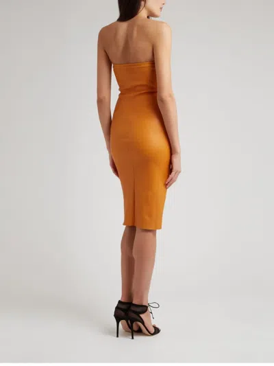 Stouls Monica 25 Strapless Leather Midi Dress In Yellow