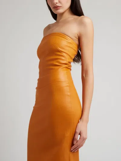 Stouls Monica 25 Strapless Leather Midi Dress In Yellow