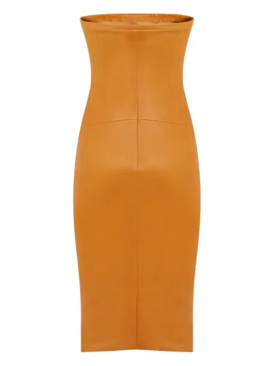 Stouls Monica 25 Strapless Leather Midi Dress In Yellow
