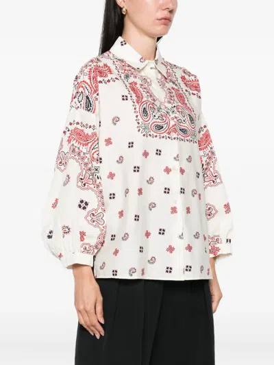 Weekend Max Mara Long Sleeve Paisley Print Cotton Top In White