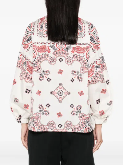 Weekend Max Mara Long Sleeve Paisley Print Cotton Top In White