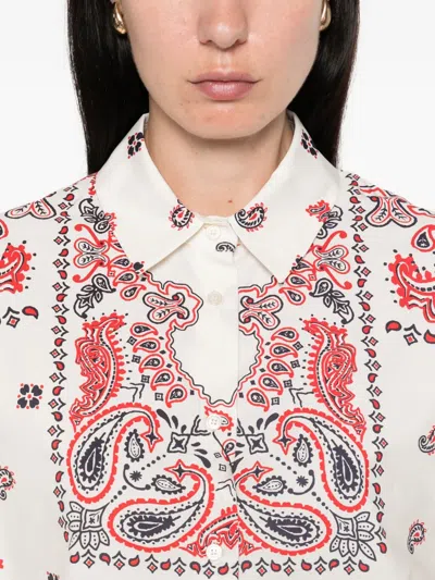 Weekend Max Mara Long Sleeve Paisley Print Cotton Top In White