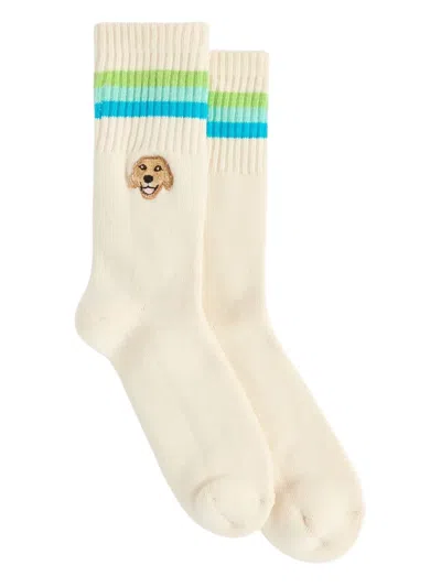 Sundek X Pelo Foundation Striped Dog-embroidered Socks In Neutral