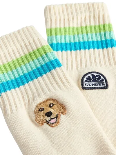 Sundek X Pelo Foundation Striped Dog-embroidered Socks In Neutral