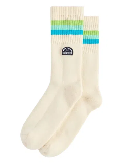Sundek X Pelo Foundation Striped Dog-embroidered Socks In Neutral