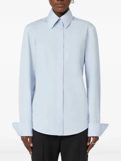 Sportmax Clean Line Tailored Collar Cotton Top In Blue