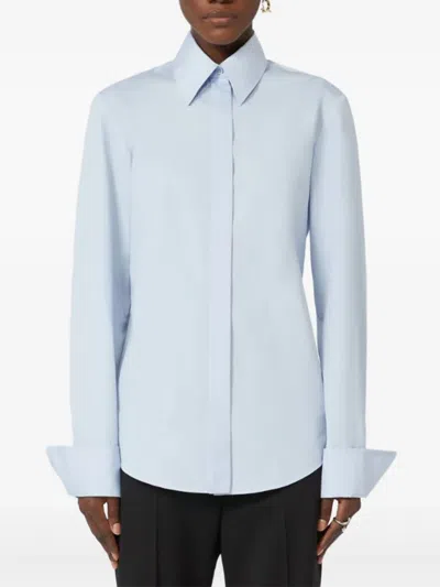 Sportmax Clean Line Tailored Collar Cotton Top In Blue