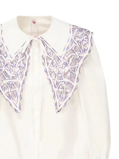 Celia B Lace-trimmed Oversized Collar Blouse