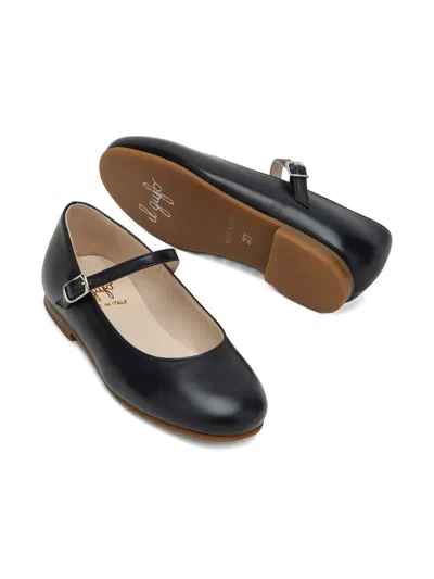 Il Gufo Blue Ballet Flats In Leather With Strap In Black
