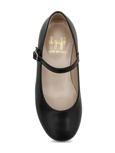 Il Gufo Blue Ballet Flats In Leather With Strap In Black