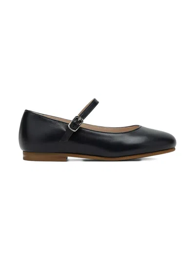 Il Gufo Blue Ballet Flats In Leather With Strap In Black