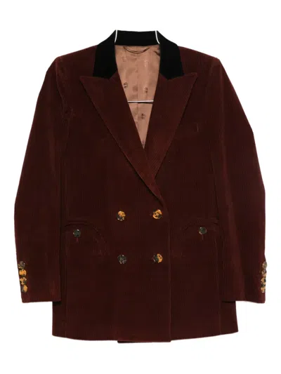 Blazé Milano Corduroy Double-breasted Blazer In Burgundy