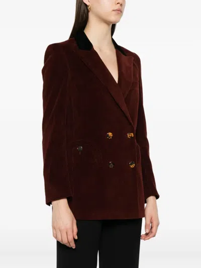 Blazé Milano Corduroy Double-breasted Blazer In Burgundy