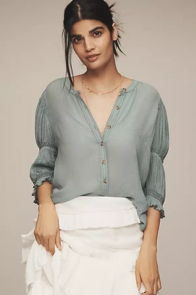 Pilcro Gauzy Bubble Sleeve Buttondown Top
