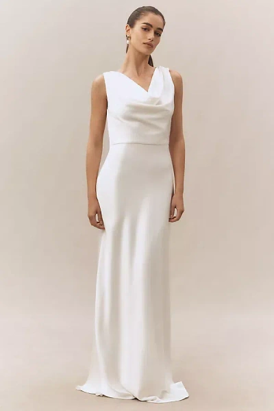Milly Hammered Satin Cowl Neck Gown Maxi Dress In White