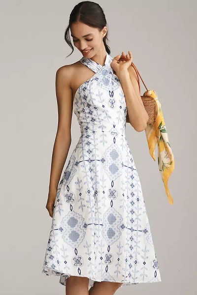 Dress The Population Astoria Halter Embroidered Midi Dress