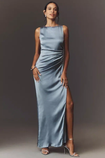 Bhldn Emma High-neck Satin Maxi Gown In Gray