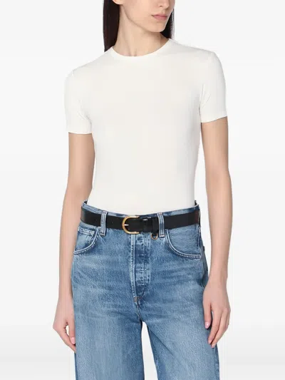 Calvin Klein Ribbed Crew Neck Plain Short Sleeve Top In White