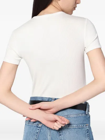 Calvin Klein Ribbed Crew Neck Plain Short Sleeve Top In White