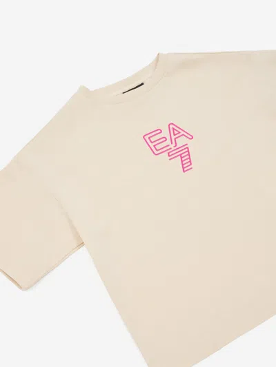 Ea7 Girls Logo T-shirt In Neutral