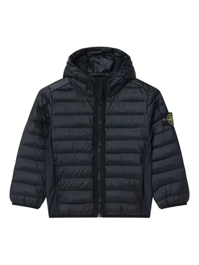 Stone Island Black Hooded Down Jacket In Black