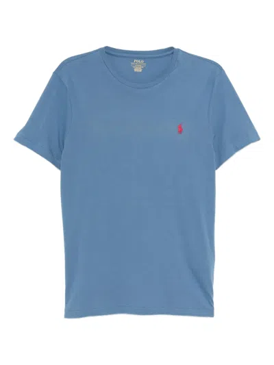Polo Ralph Lauren Light Blue Cotton Short Sleeve T-shirt With Logo In Blue