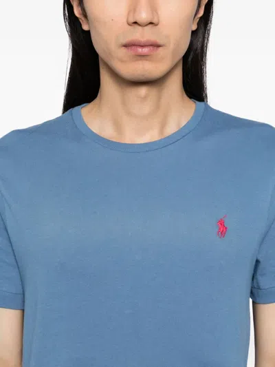Polo Ralph Lauren Light Blue Cotton Short Sleeve T-shirt With Logo In Blue