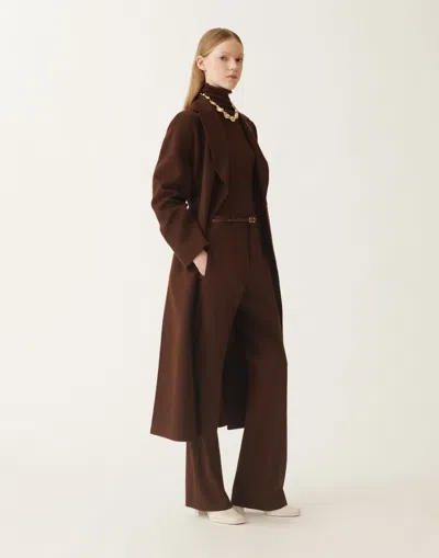 Fabiana Filippi Waist Belt Long Sleeve Lapel Pocket Coat In Brown
