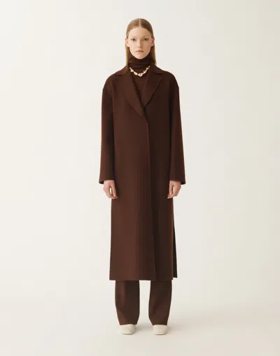 Fabiana Filippi Waist Belt Long Sleeve Lapel Pocket Coat In Brown
