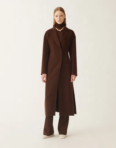 Fabiana Filippi Waist Belt Long Sleeve Lapel Pocket Coat In Brown