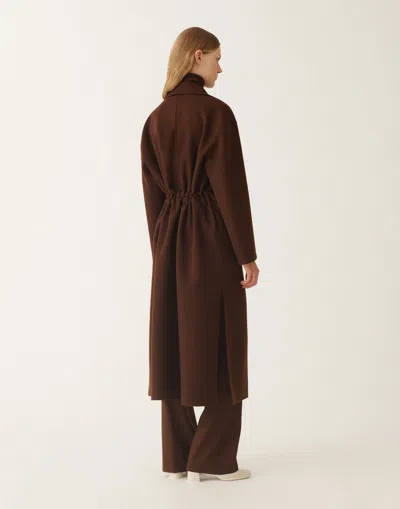 Fabiana Filippi Waist Belt Long Sleeve Lapel Pocket Coat In Brown