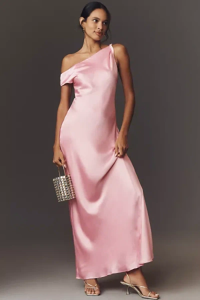 Bhldn Sienna Off-the-shoulder Satin Maxi Dress In Pink