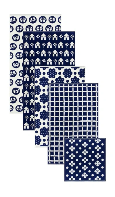 Dusen Dusen Navy Pattern Towels Bundle Of 5 In Blue