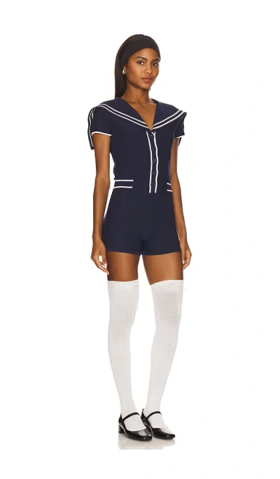 For Love & Lemons Naomi Knit Romper In Blue