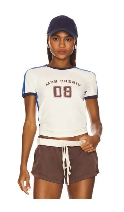 Lioness Mon Cherie Graphic Contrast Side Stripe Baby Tee In White