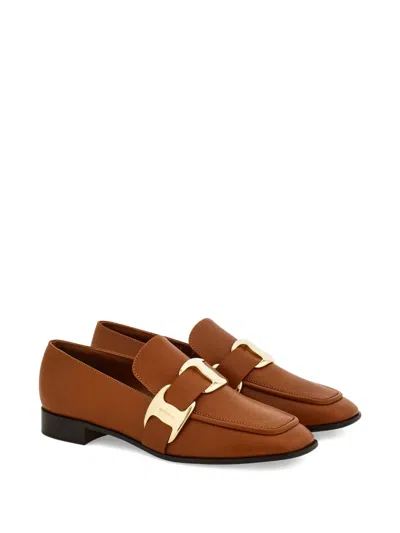 Ferragamo Vara Leather Loafers In Brown