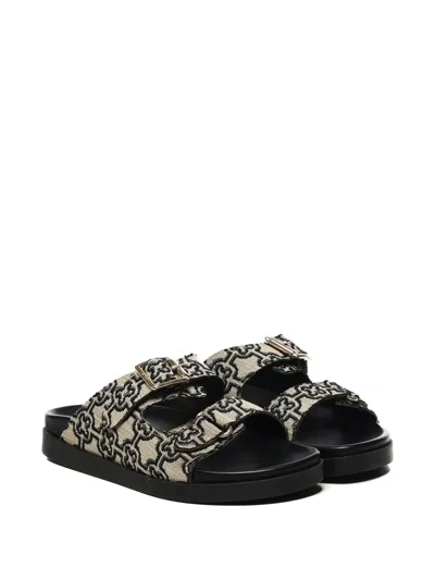 V73 Double-buckle Monogram Sandals In Black