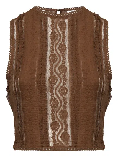 Charo Ruiz Lace-detail Sleeveless Top In Brown