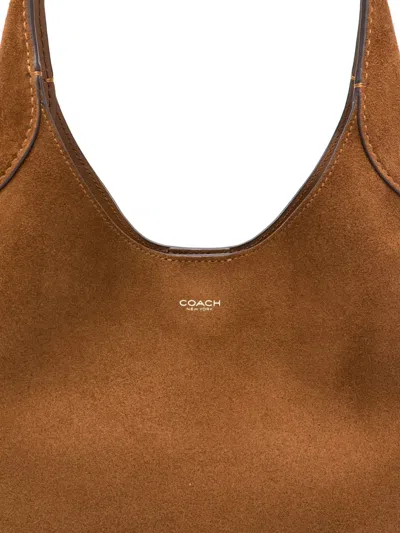 Coach Brooklyn 28 Brown With Single Shoulder Strap And Logo Lettering On The Front In Suede Woman In Brown