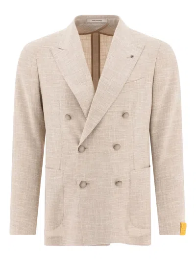 Tagliatore Double-breasted Textured Jacket With Structured Lapel In Neutral