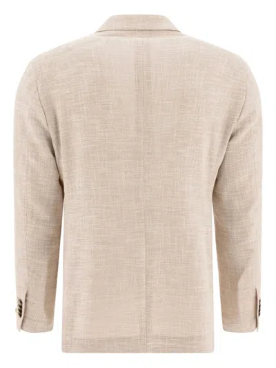 Tagliatore Double-breasted Textured Jacket With Structured Lapel In Neutral