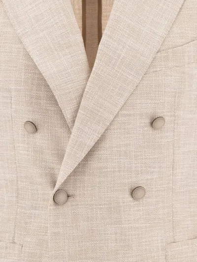 Tagliatore Double-breasted Textured Jacket With Structured Lapel In Neutral