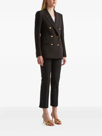 Tagliatore Double-breasted Wool Jacket Peak Lapels In Black