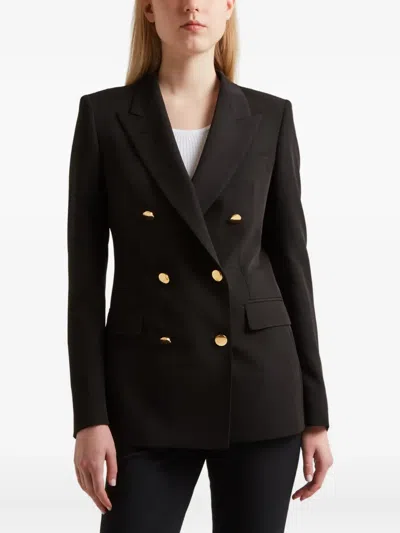 Tagliatore Double-breasted Wool Jacket Peak Lapels In Black