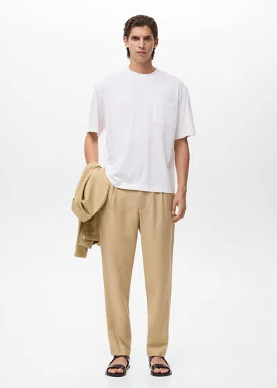 Mango Man Straight-fit Pleated Trousers Beige